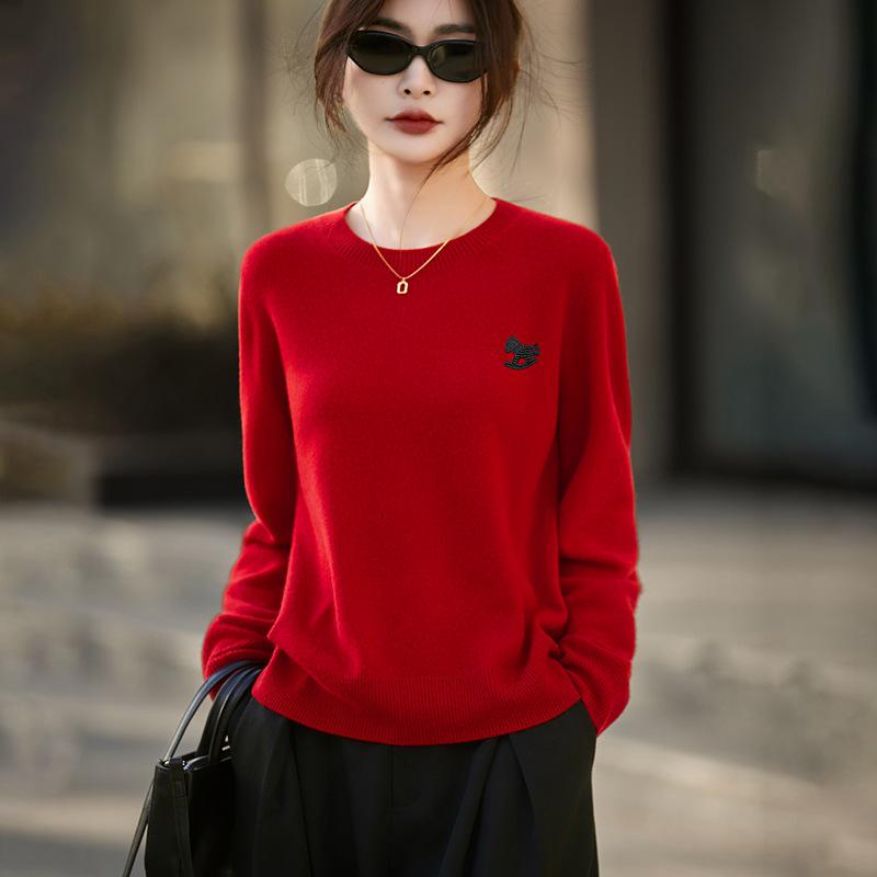 Women's 2026 Year of the Horse Red Wool Sweater - Lucky Knitwear