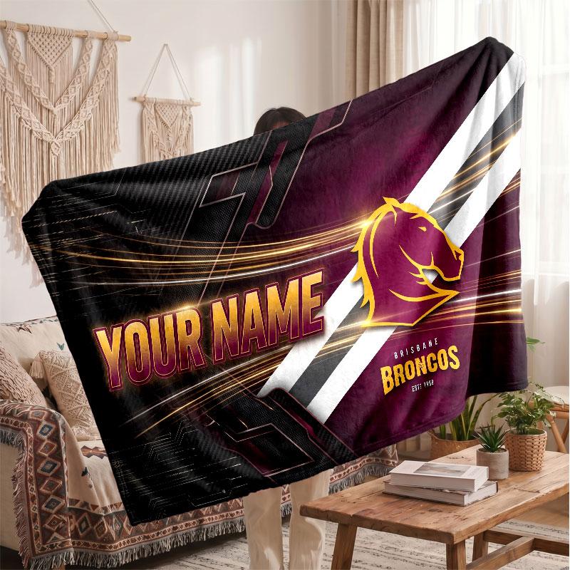 Brisbane Broncos Flannel Blanket, Custom Name Text Personalized Soft Throw Blanket Home Decor Gift