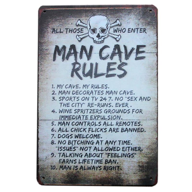 Man Cave Rule Metal Tin Sign Vintage Poster Home Bar Hotel Wall Painting Plaque Party Bar Public Decor 20*30 CM