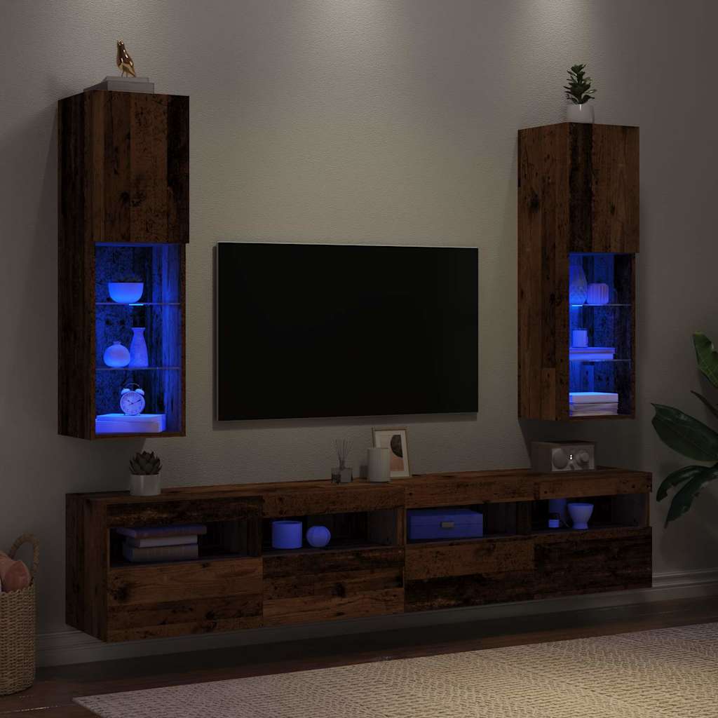 Vidaxl TV-Schränke, Mit LED, 2 Stück, Altes Holz, 30,5X30X102 Cm
