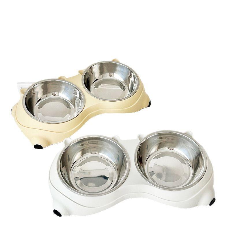 Nakloněná nerezová kočičí miska: Dvoumiskový design proti rozlití s ochranou krku pro krmení a pití