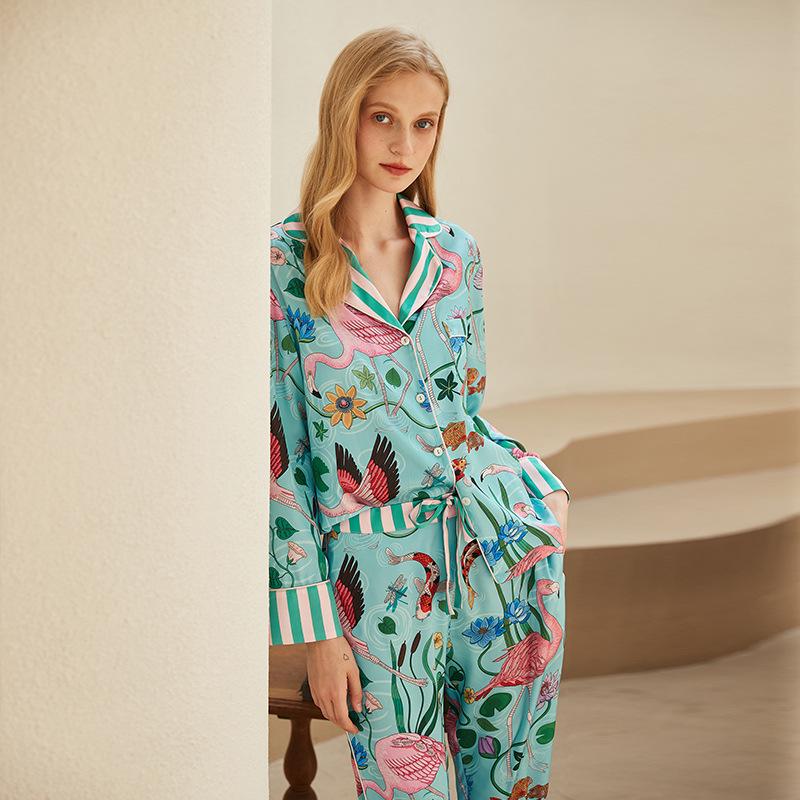 

Flamingo Ins Style Ice Silk Women s Pajamas - Spring/Autumn Long Sleeve Set Extra Large
