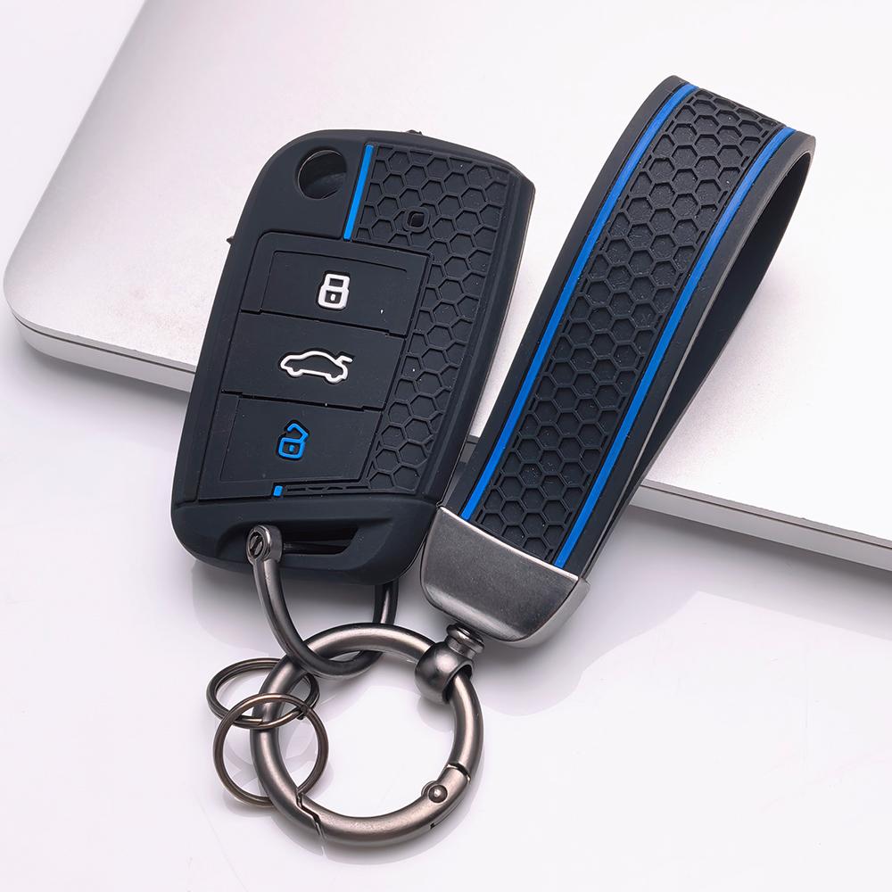 Copri Telecomando per VW Golf Tiguan Passat Polo Octavia A7 Mk7 Mk2 B8 con Portachiavi Superficie Antigraffio Struttura Ammortizzante Texture Morbida al Tatto