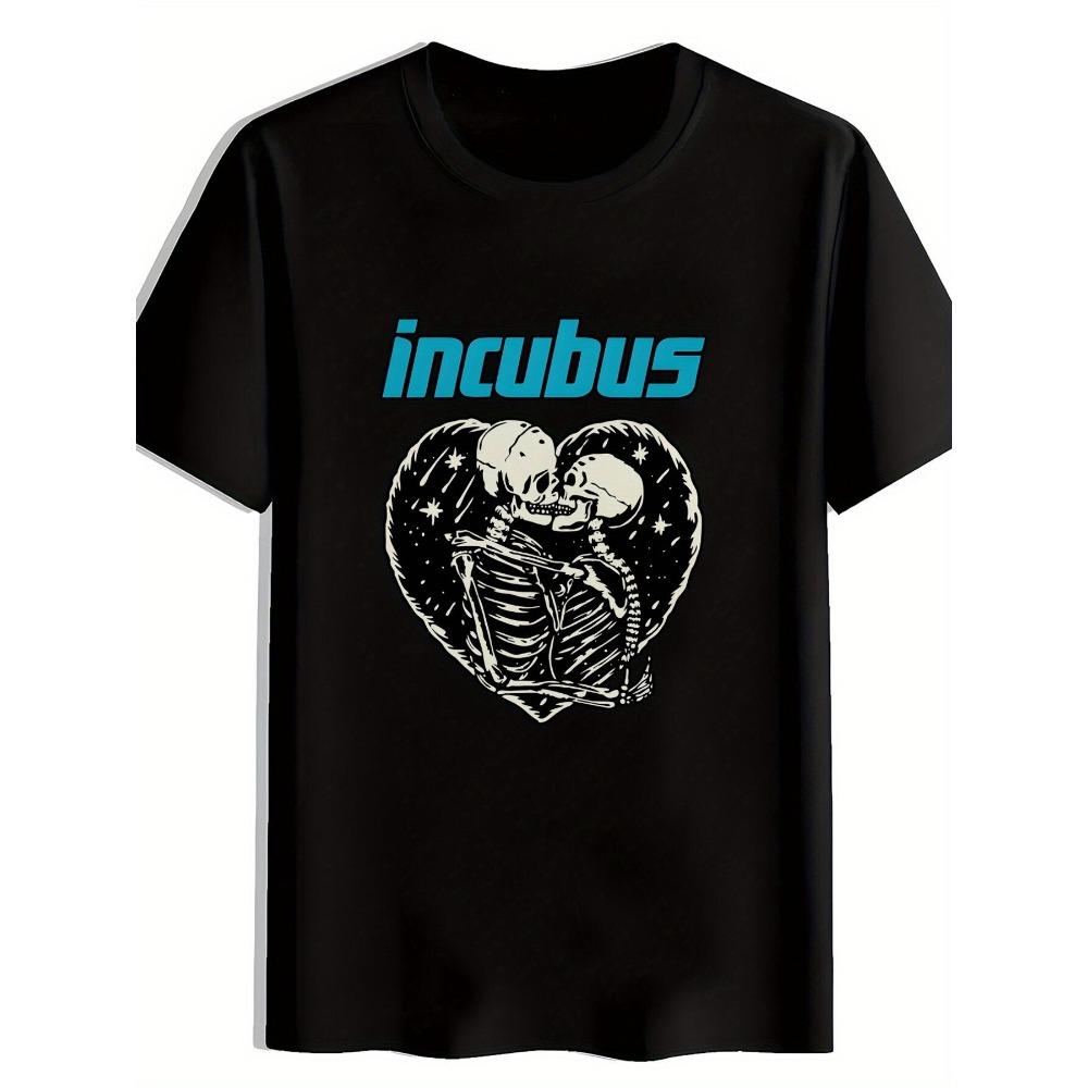 

Dream Demon Embrace Black Short Sleeve T-Shirt Striking Blue Dream Demon Text and Art Skull Heart Design Cosmic Pattern S