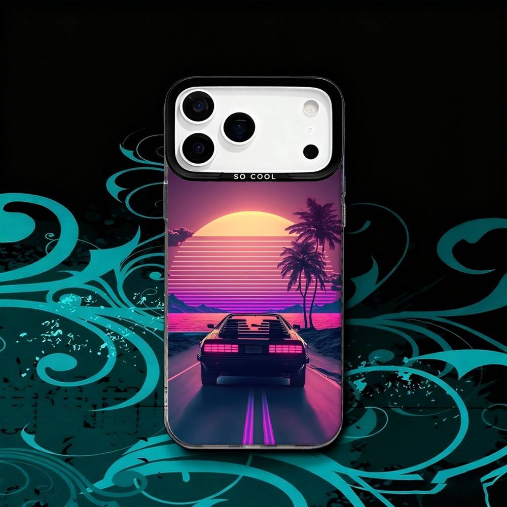 

Ретро Чехол для телефона Miami Vice New Wave для iPhone 17,16,15,14,13,12,X,8,Pro,Max,Plus,SE4,Air,Mini Черный Матовый Прочный Жесткий iPhone16pro