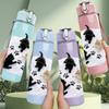 1PC Pet Dog Paw Black White Silhouette Print 750ml Color Plastic Sports Water Bottle Leakproof Flip Straw Lid Suitable for Sports Office Home Use