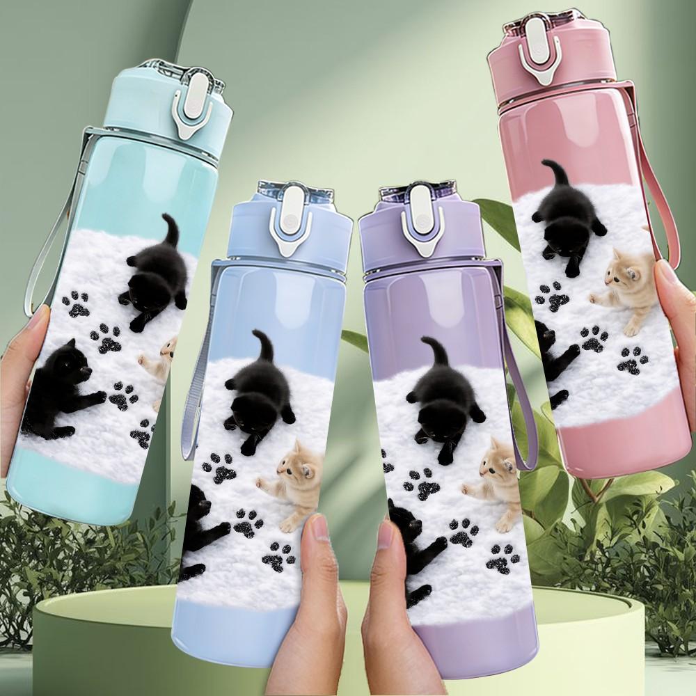 1PC Pet Dog Paw Black White Silhouette Print 750ml Color Plastic Sports Water Bottle Leakproof Flip Straw Lid Suitable for Sports Office Home Use