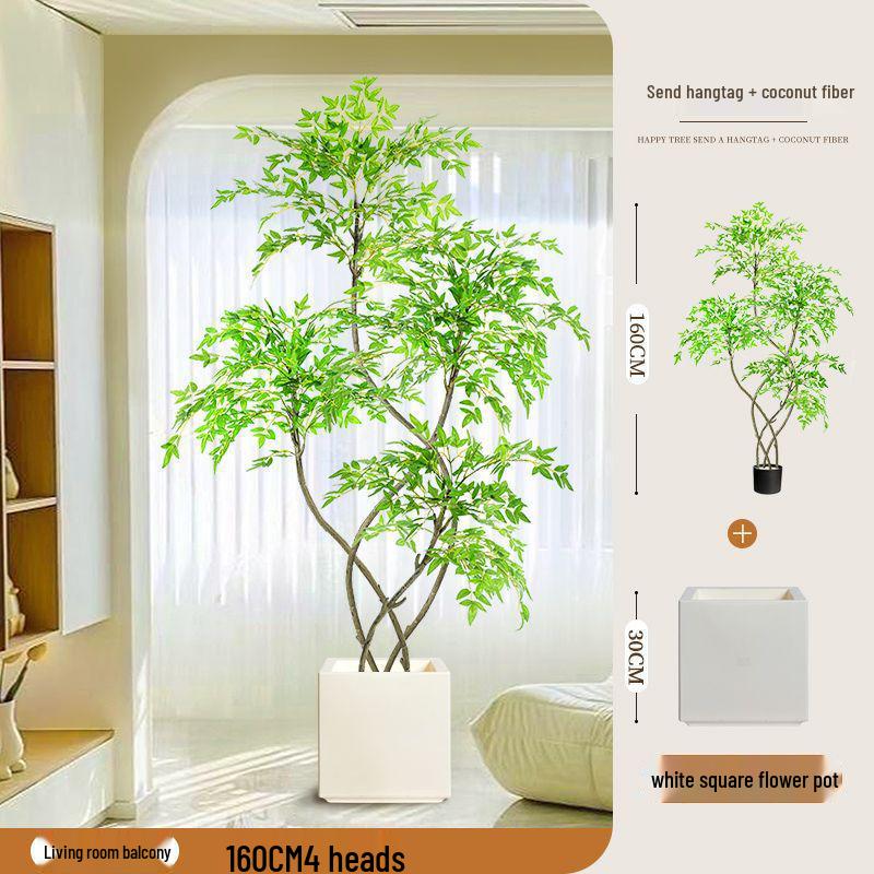 High-End Nandina Domestica Floor-Standing Faux Green Plant for Indoor Decoration