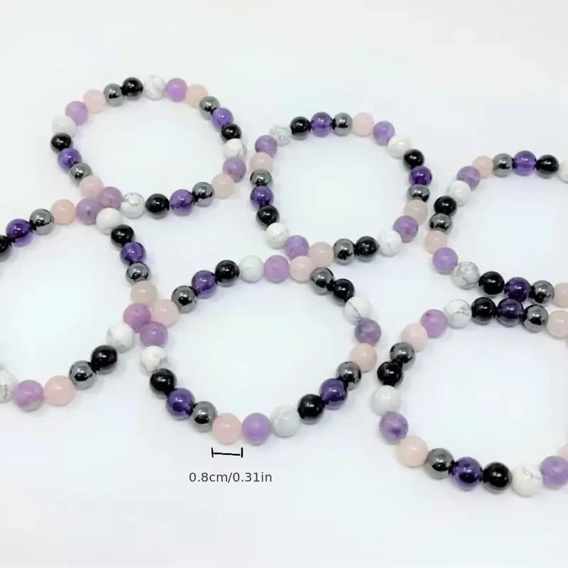 Stress Relief Bracelet Amethyst Black Tourmaline Clear Quartz Hematite Lepidolite Rose Quartz and White 8mm Round Crystal