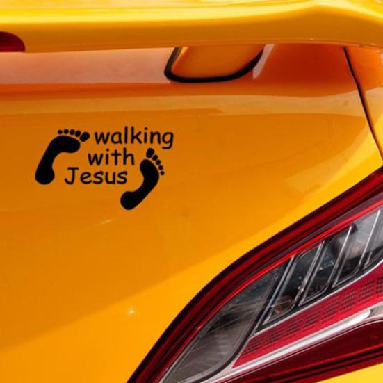 Walking with Jesus Sticker Religious Car Window PET Decal God Footprint Decor