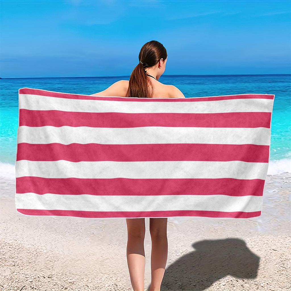 1/2Pcs (31In/35In)&(63In/71In) Beach Towel Quick Dry Cabana Striped Beach Towel, Lightweight Pink White Stripe Towel, Oversized