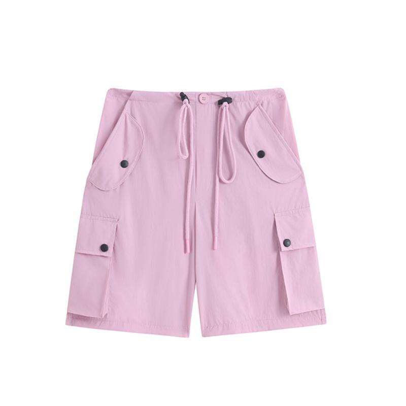 Damen Rosa Latzhosen Shorts 2023 Sommer Dünn Hohe Taille Lässig Locker Weitbein Amerikanische Sport Radshorts Bequem Y2k