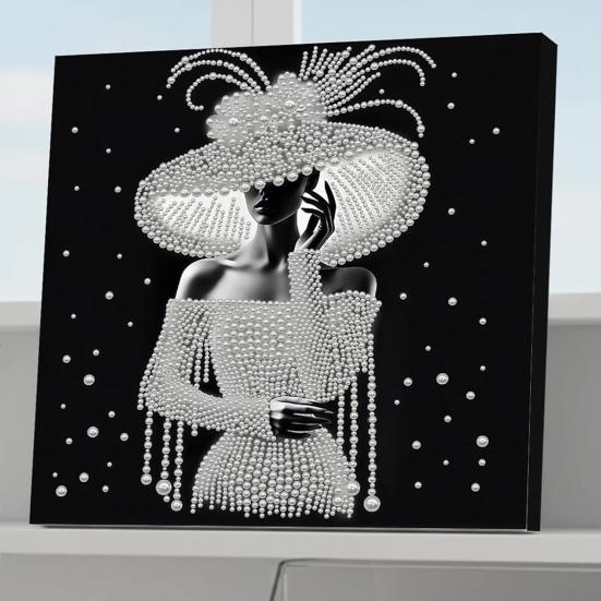 Zestaw do malowania perłami DIY dla dorosłych początkujących Eleganckie wzory dam Perłowy zestaw rzemieślniczy Sztuczne perły Wstępnie zadrukowane płótno Rama w zestawie do dekoracji domu