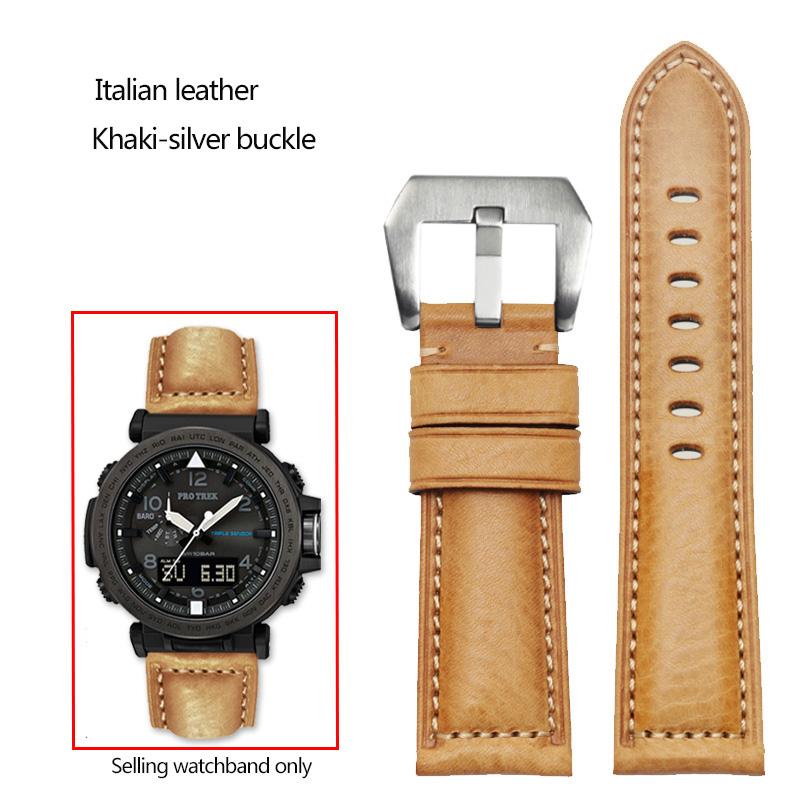 24mm Matný kožený řemínek na hodinky z hověziny, italský, pro sérii Casio PROTREK PRG-600/PRG-650/PRW-6600, náramek pro outdoorové sporty
