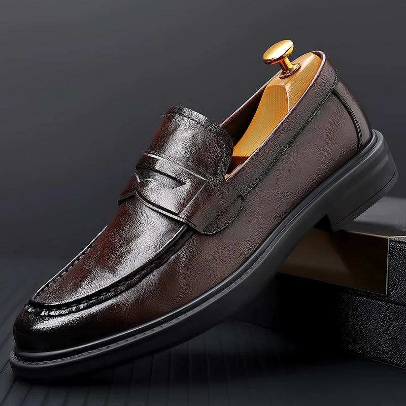 Fashion 2024 Luxury Brand Business Leather Shoes Loafers for Men Thick Soled Shoes Man Moccasin Handmade Slip On Dress Shoes Men Party