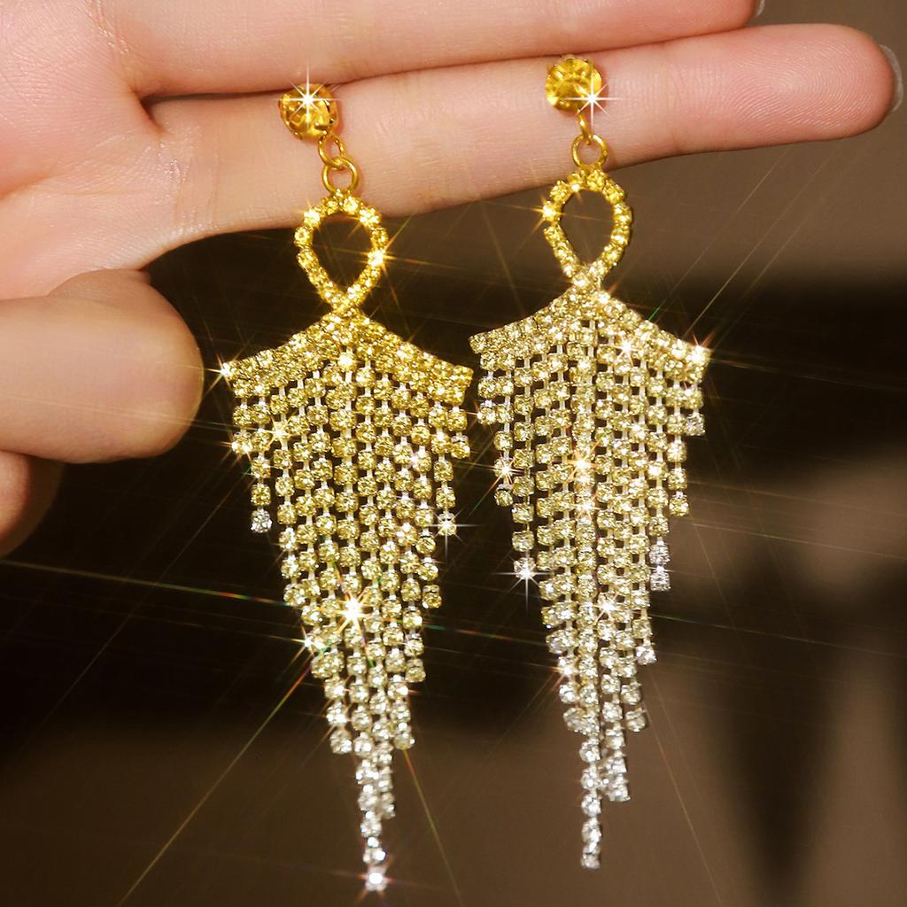 2PC Women's Fashion Claw Chain Colorful rhinestone tassel Earrings Tourism Carnival Banquet Party Festival Dress up Gift