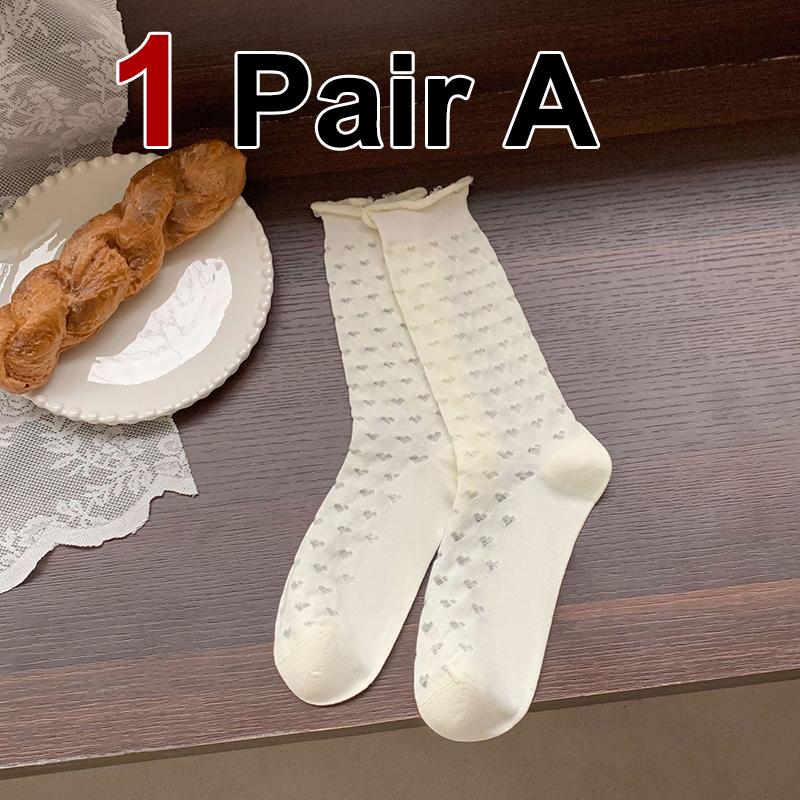 

1/5 пар женских летних тонких хлопковых носков средней длины, впитывающих пот, дышащих, сетчатых, в форме сердца, с завернутыми краями, складывающихся в стопку One Size
