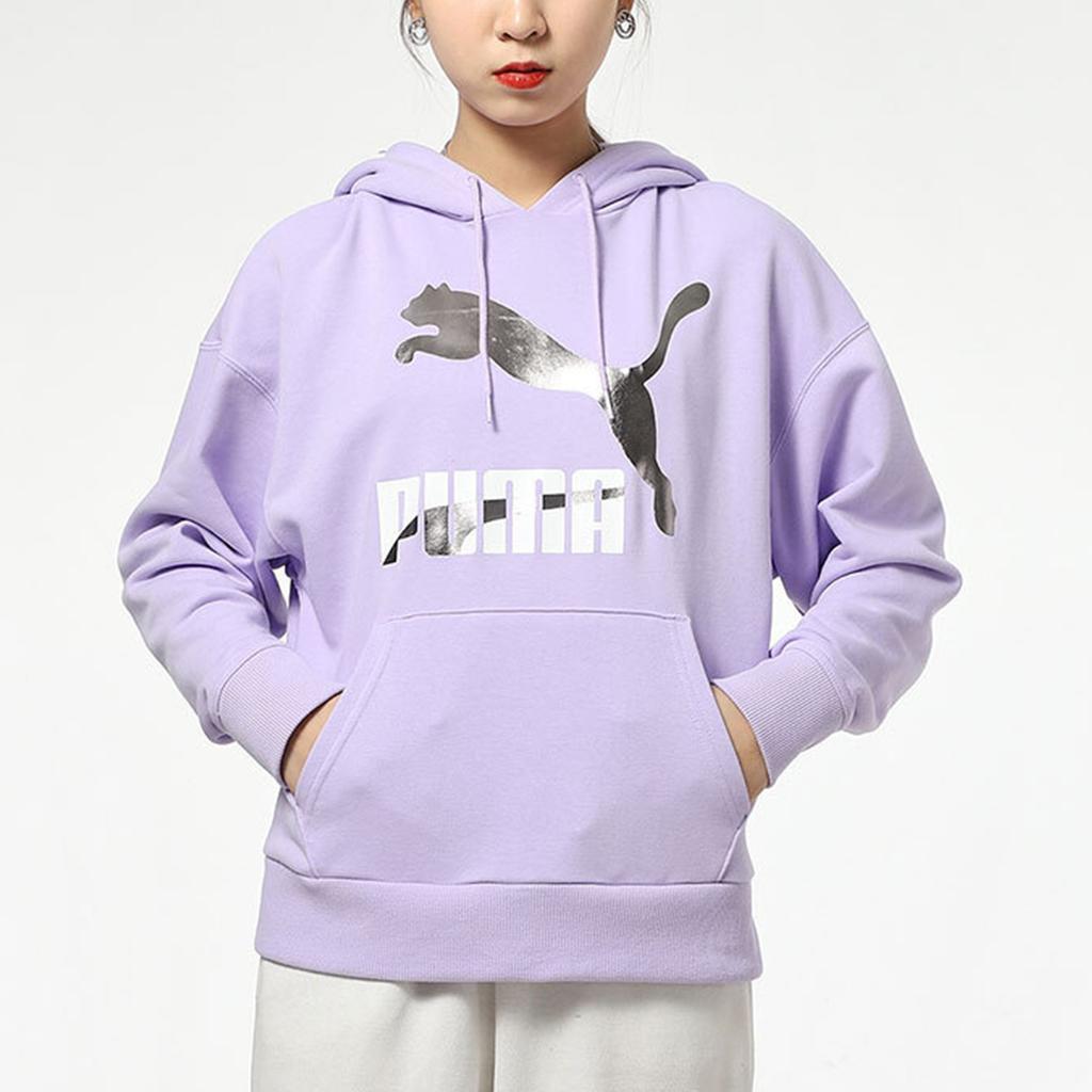 Puma Classics Logo Print Sports Hoodie Women Tops Light-Purple 531385-16