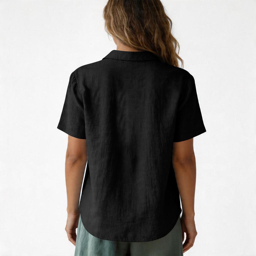 Womens Linen Short Sleeve V Neck Casual Blouse Loose Fit Lightweight Summer Top for Daily Work Travel Beach Wear
