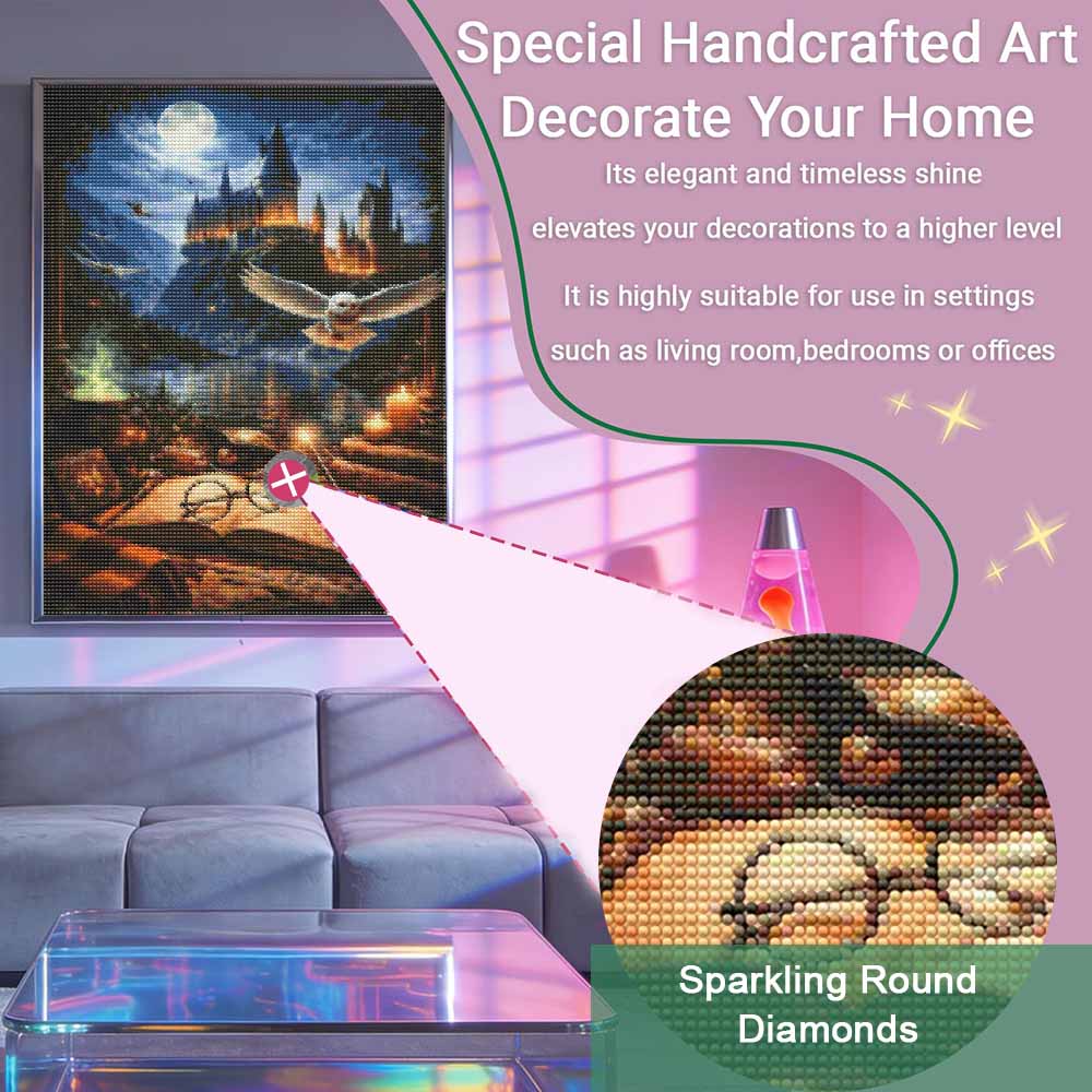 Diamond painting DIY kit fantasy castle moon owl book glasses wall art home room decoration