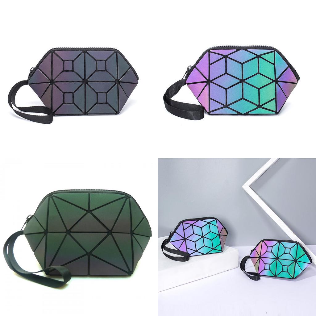 Women Pu Night Light Handbag With Geometric Pattern And Storage Functionality