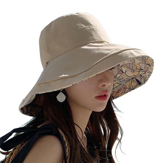 Bucket Hat Reversible Double-Sided Wearable Fisherman Hat with Large Brim Built-In Soft Steel Wire Adjustable Windproof Rope Sun Blocking Hat