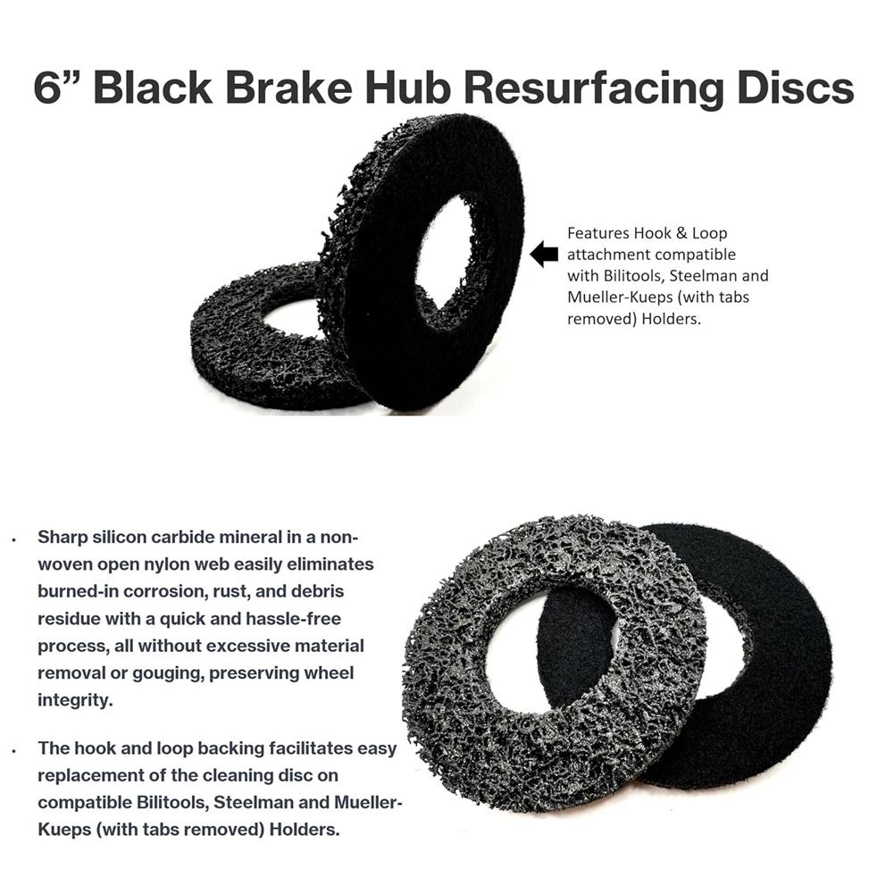 Fresh Brake Wheel For Hub Cleaning Tool 6" Replacement Pad 2 Pack- Hook& Loop Design, Black Resurfacing Disc