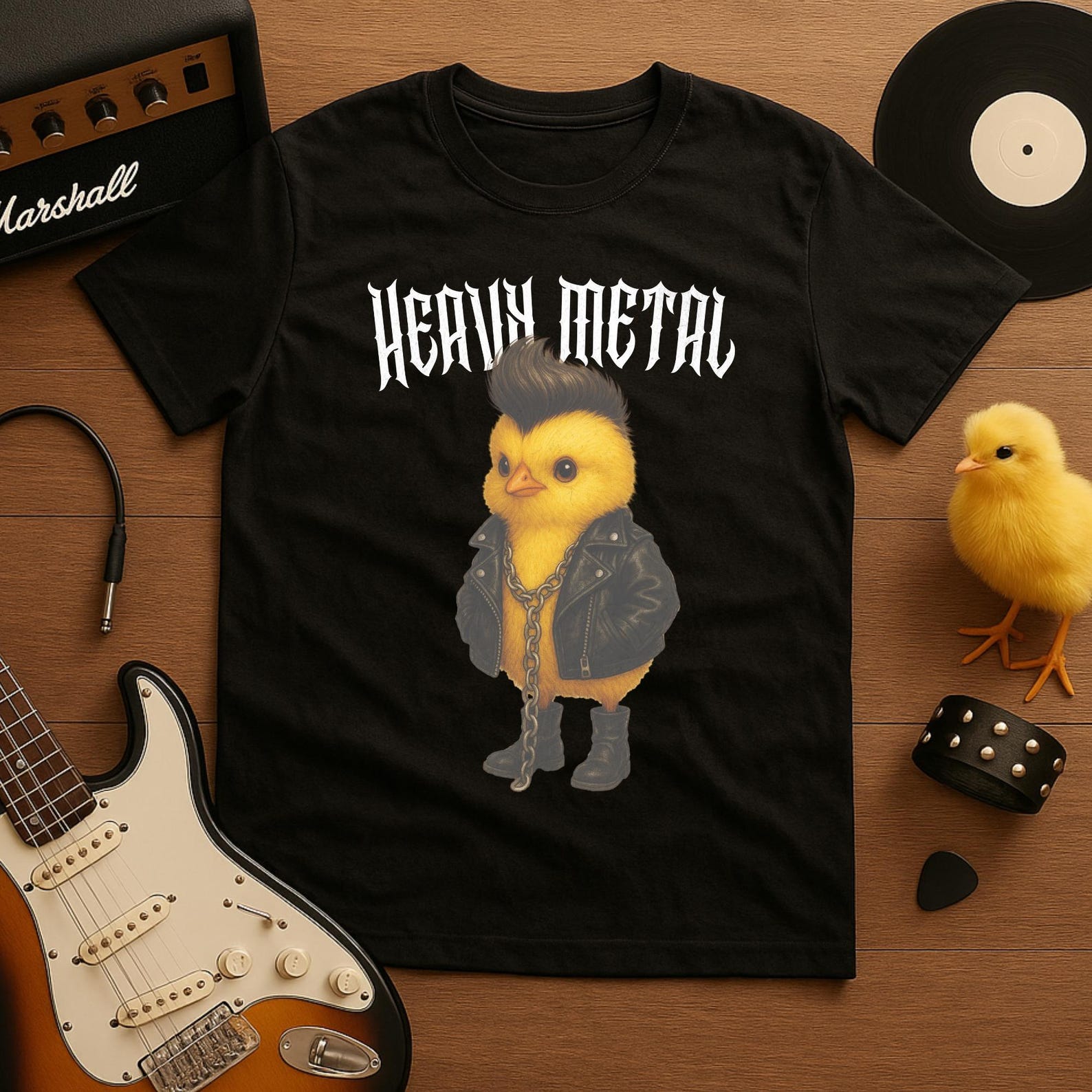 Rocker Chick T-Shirt – Funny Cottagecore Chicken with Leather Jacket XL