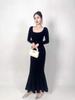 Elegant Black German Velvet Fishtail Evening Dress, Warm & Versatile, Wide Collar, Slim Fit High-End Design