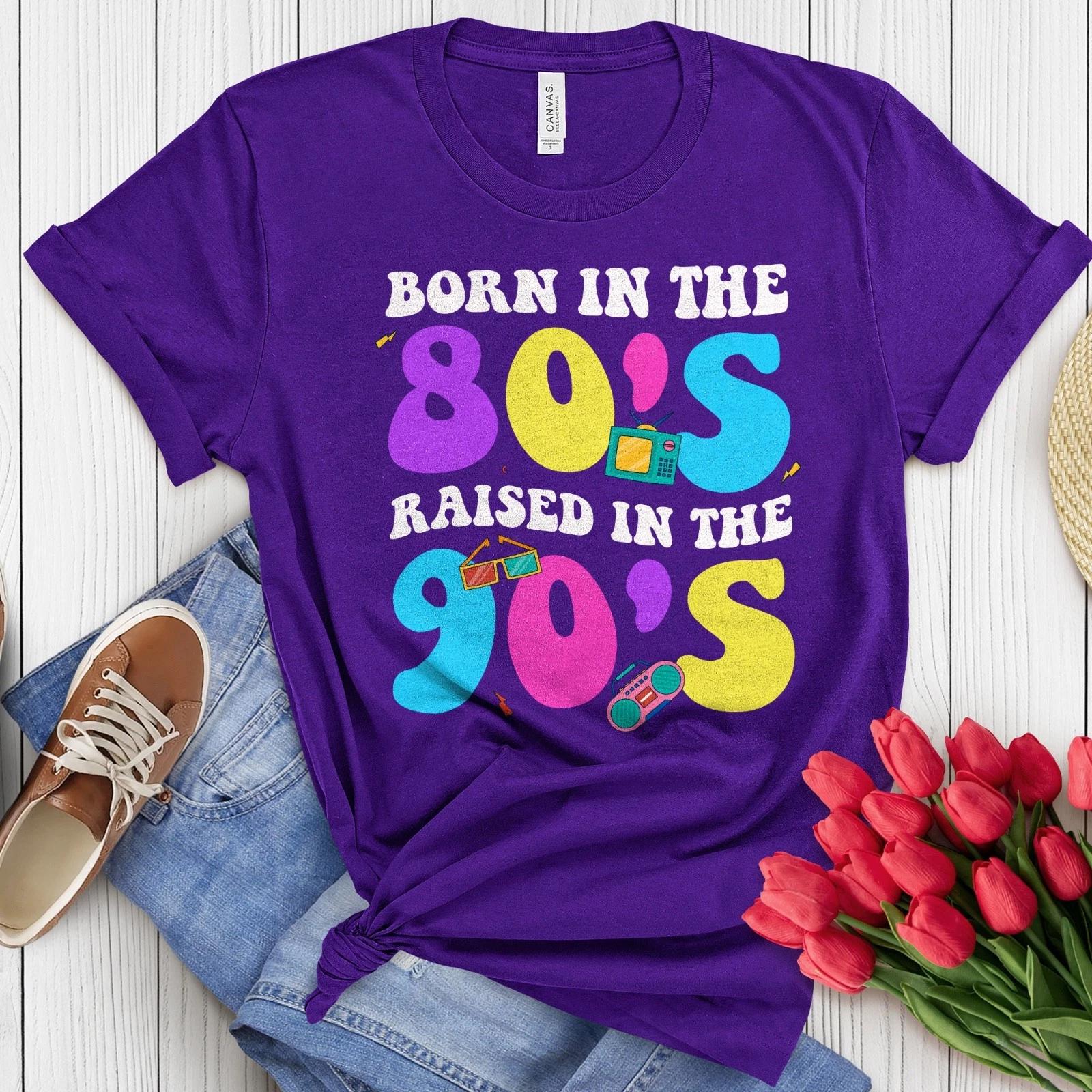 Born in the 80s Raised in the 90s T-Shirt, Retro Nostalgia Tee for Millennials L