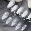 Handmade Press-On Nails White French Almond Shape With Rhinestones Line Design Women Halloween Party