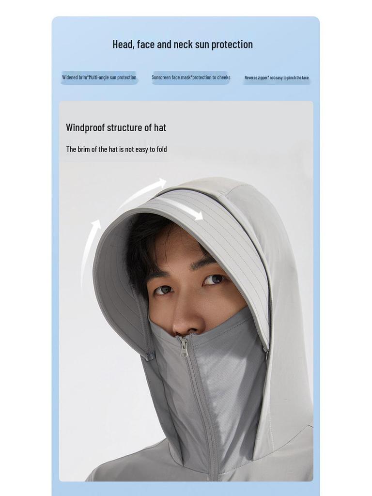 UPF50+ Ice Silk Sun Protection Clothing, Couple Style Anti-UV Hooded, Cooling & Breathable, Unisex Summer Sunscreen Wear.