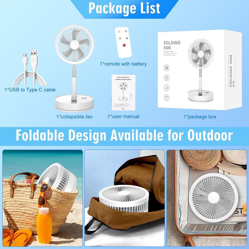 Folding Portable Fan USB Rechargeable Remote Control Air Cooler Silent Rechargeable Wireless Floor Standing Fan for Camping Desk