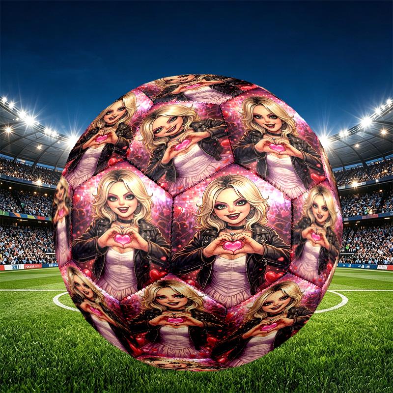 Bride of Chucky Print Size 5 Soccer Ball, PU Wear Resistant Football for Match Training and Daily Practice, Birthday Gift for Soccer Fans