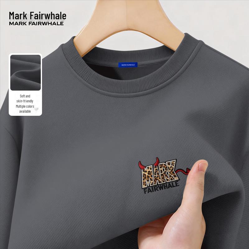 Mark Fairwhale 300G Heavyweight Men's Vintage Letter Print Round Neck Sweatshirt