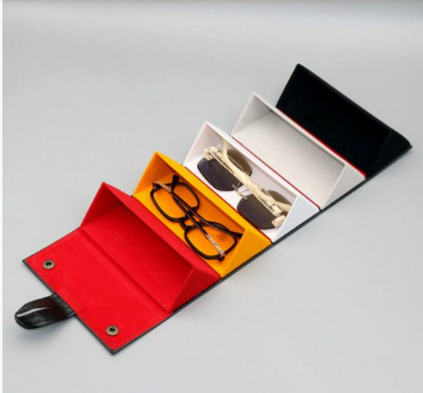 Leather Multi-Compartment Eyeglass & Sunglasses Storage Case, Portable & Foldable with Large Capacity