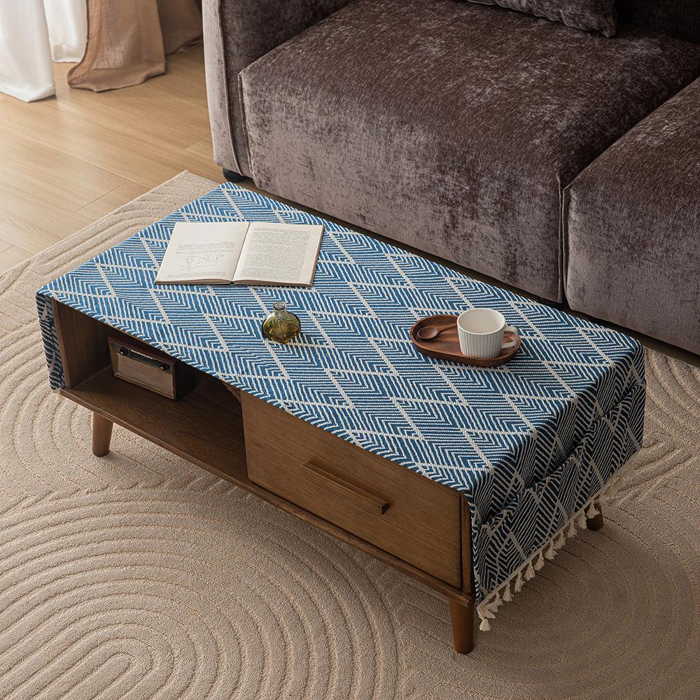 Waterproof Wash Free Tablecloth Modern Checkered Table Runner Cotton Linen for Living Room Dining Table