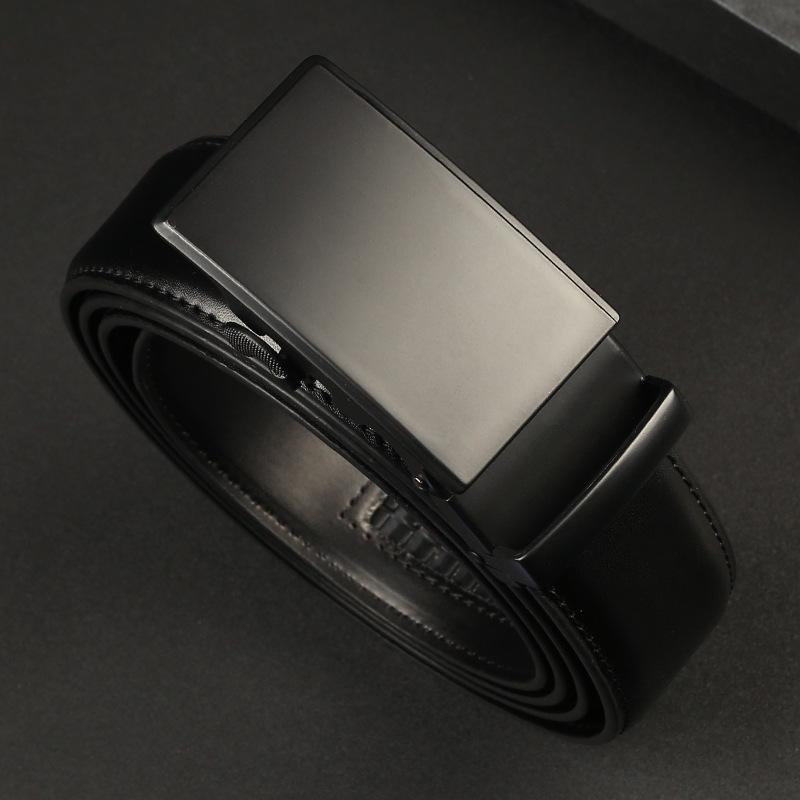 Men's Leather Belt, Men's Automatic Buckle Head, Cowhide, Business Casual, Black, Minimalist, Trendy Youth Belt