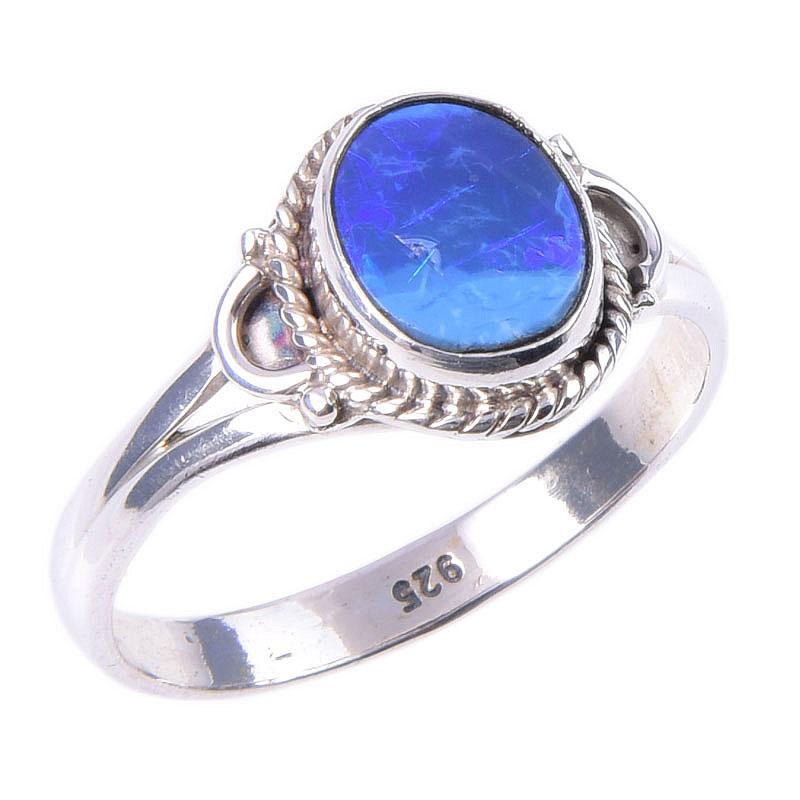 Natural Australian Opal Gemstone 925 Solid Sterling Silver Jewelry Ring S.8 O0z16