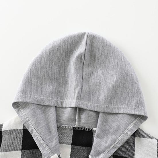 Kids Plaid Hooded Shirt Spring Fall Chest Pocket Button Closure Loose Causal Boys Girls Toddlers Children Long Sleeves Top Jacket