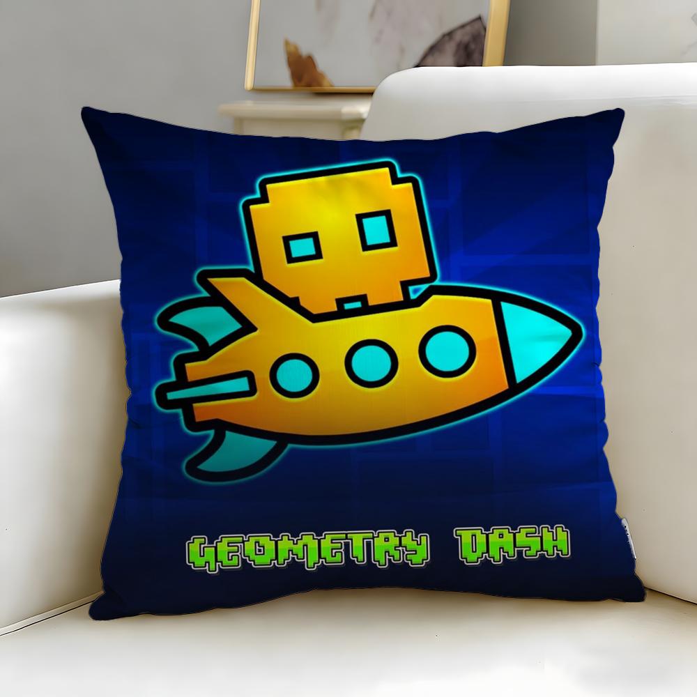 classic game Geometry Dash Cushion Cover Soft EasyWash Pillow Case Versatile for Couch Bed Travel and Office