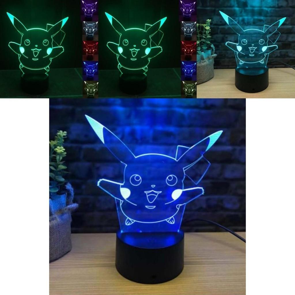 Faszinierendes Pokémon Pikachu Nachtlicht Perfekt für Schlafzimmer- und Wohnzimmerdekoration 3D LED mit 7 Farben