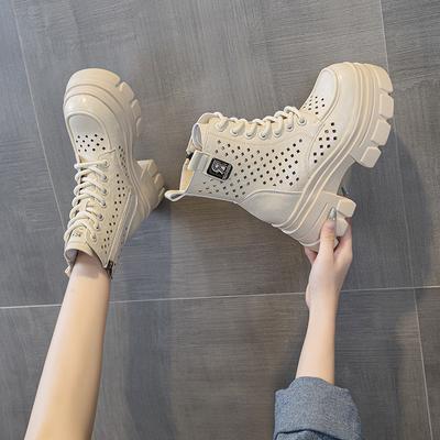 Thick-soled Hollow Martin Boots Autumn New Hollow Breathable Mesh Boots Punching Hole Martin Boots Heightening Women's Boots