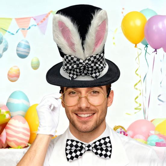 Yousheng Rabbit Costume Set 4 Piece Bunny Ear Top Hat Glasses Necktie Gloves Set for Halloween Easter Cosplay Accessory
