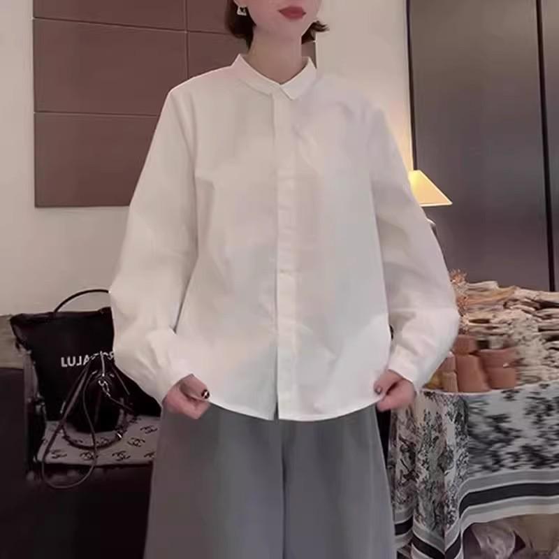 Women's Korean-Style Loose White Long-Sleeved Shirt – Versatile Lapel Design for Spring/Autumn 2026