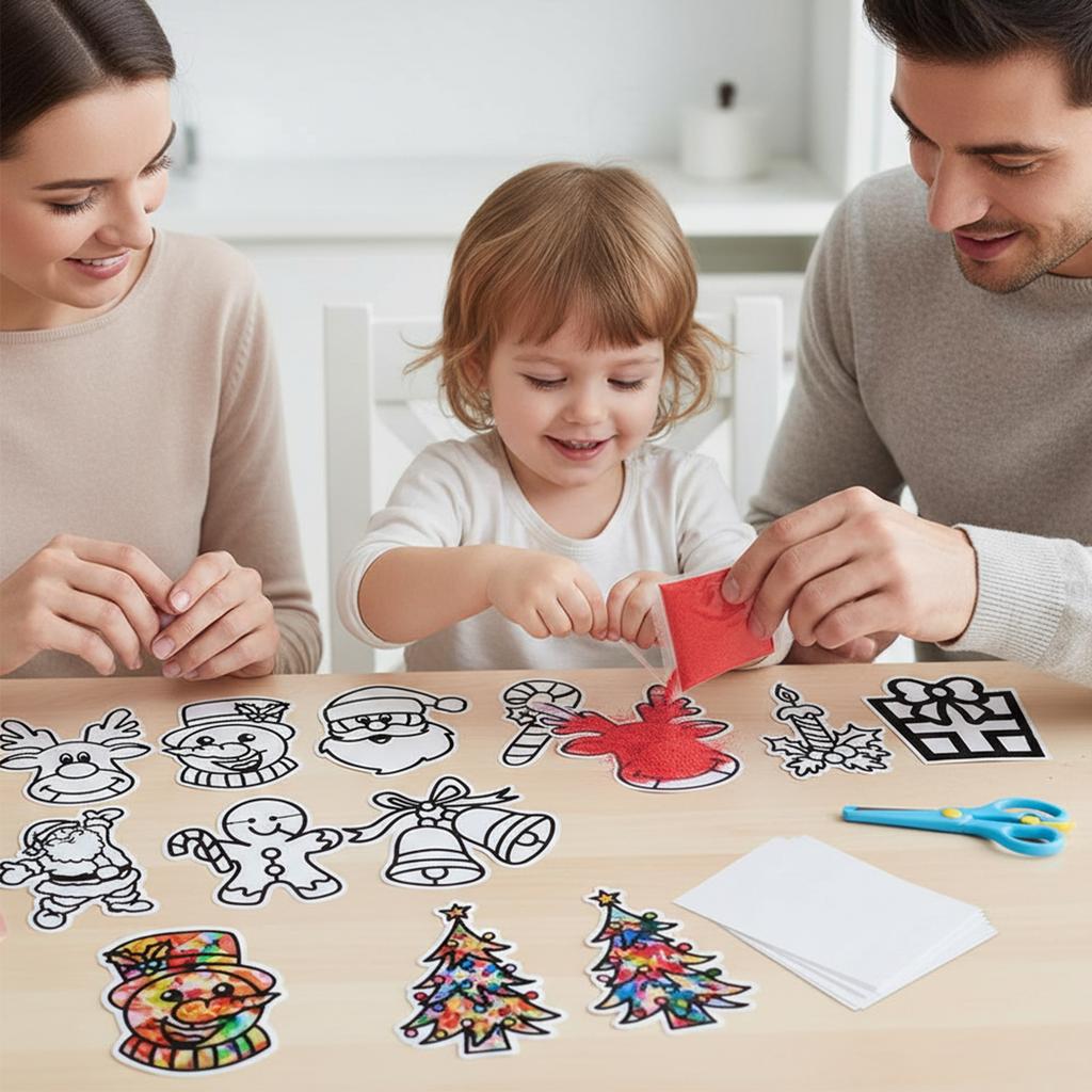 12 Pack Christmas Window Stickers Handmade DIY Paper Art Craft Kit Window Pictures Craft Templates for Wall and Room Decoration