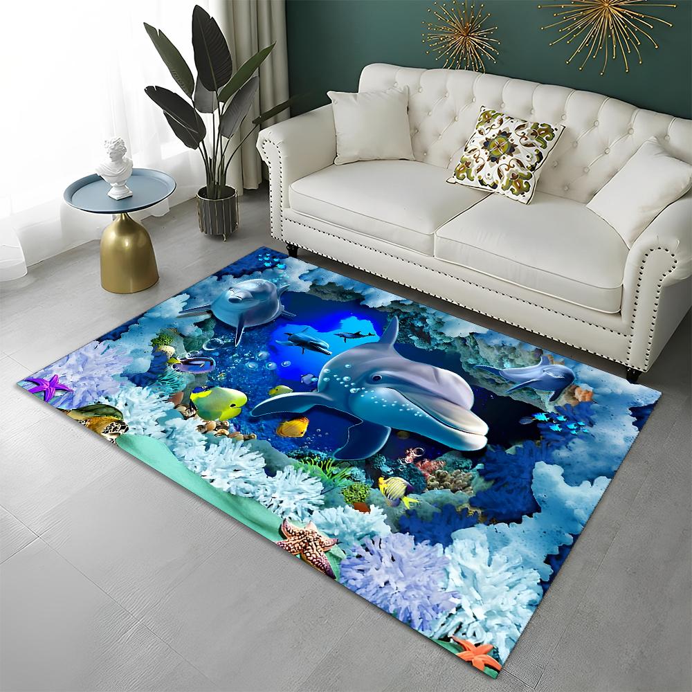 3D Seabed Illusion Underwater World Carpet Rug for Home Living Room Bedroom Sofa Doormat Decor,kids Area Rug Non-slip Floor Mat