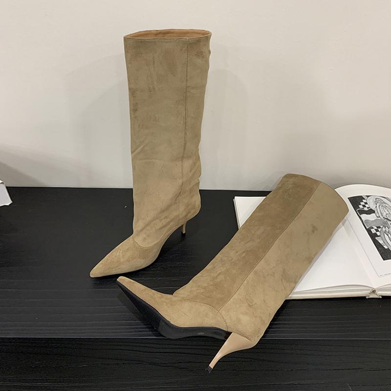 Fashion Liyke Fashion Slim Black Knee-High Women Boots Street Style Pointed Toe Thin Kitten Heels Ladies Shoes Punk Vintage Long Booties