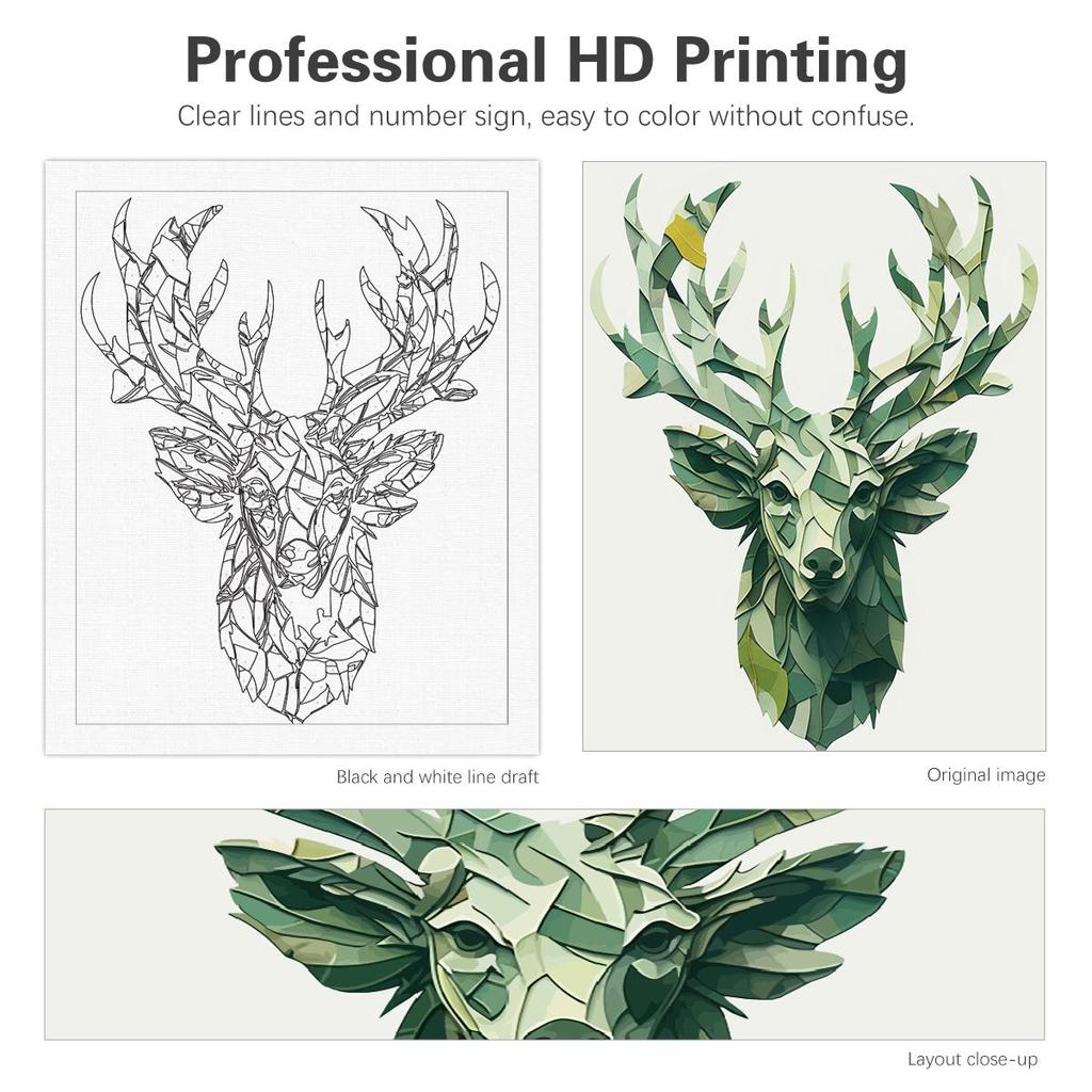 Frame Diy Painting By Numbers For Adults Kits Green Deer Wall Art Picture Marker By Numbers Animal Diy Gift 40x50cm