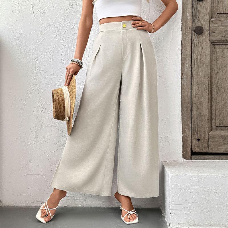 

Elegant High Waist Wide Leg Formal Trousers for Women L светло-серый